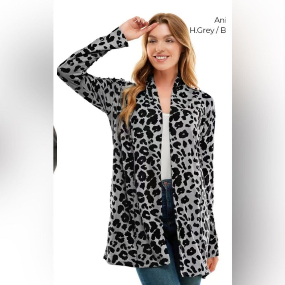 Grey animal print cardigan-super soft 3x
